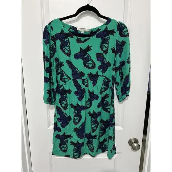 Boden Green and Blue‎ Patterned Dress with 3/4 Sleeves - Picture 1 of 1